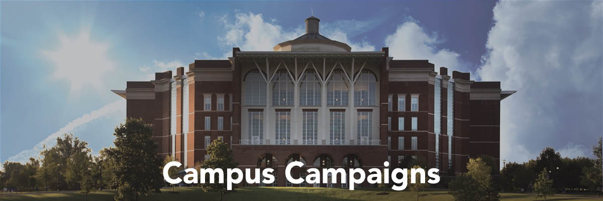 A Campus building, at the bottom of the image is text that reads "Campus campaigns"