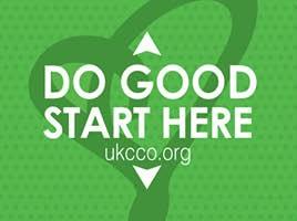 A Green heart in the background with the text "Do good start here ukcco.org" in front of it. 