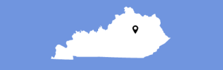 An outline of kentucky with a pin marking the location of lexington