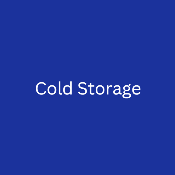 Square image, UK blue background, white text reads "Cold Storage"