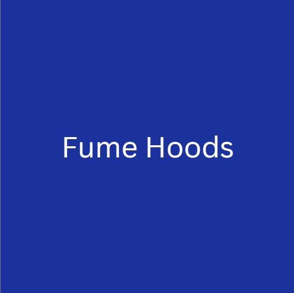 Square image, UK blue background, white text reads "Fume Hoods"