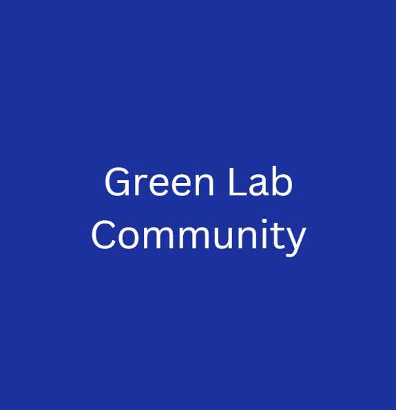 Square image, UK blue background, white text reads "Green Lab Community"